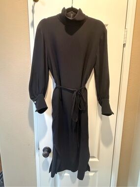 Banana Republic Black Mock Neck Tie Waist Midi Dress Size Small